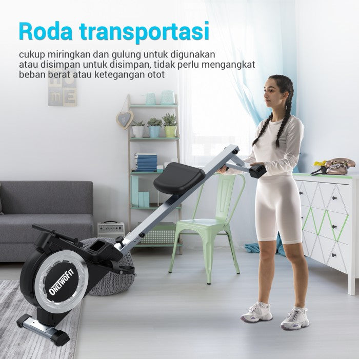 OneTwoFit Rowing Machine Resistensi Adjustable 16 tingkat