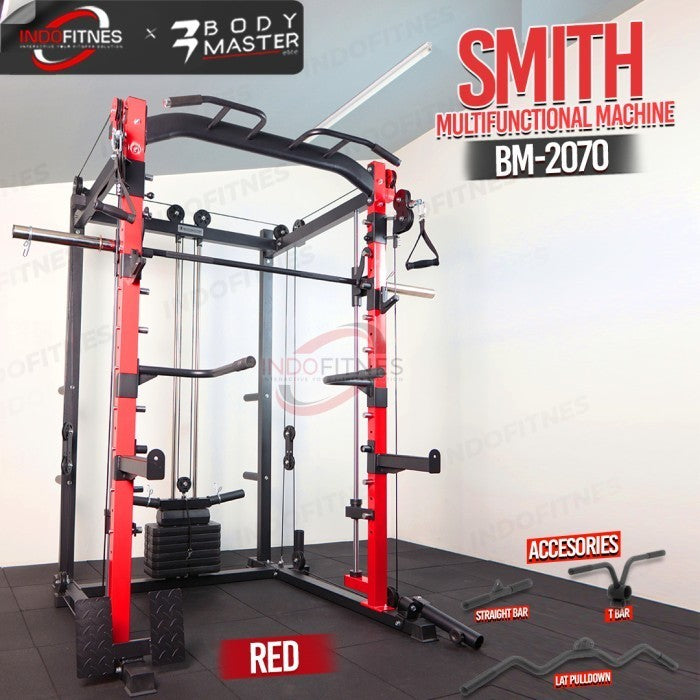 BODYMASTER Smith Machine BM-2070 - Power Rack Functional Bench Press - Alat Saja Red, BELUM ONGKIR