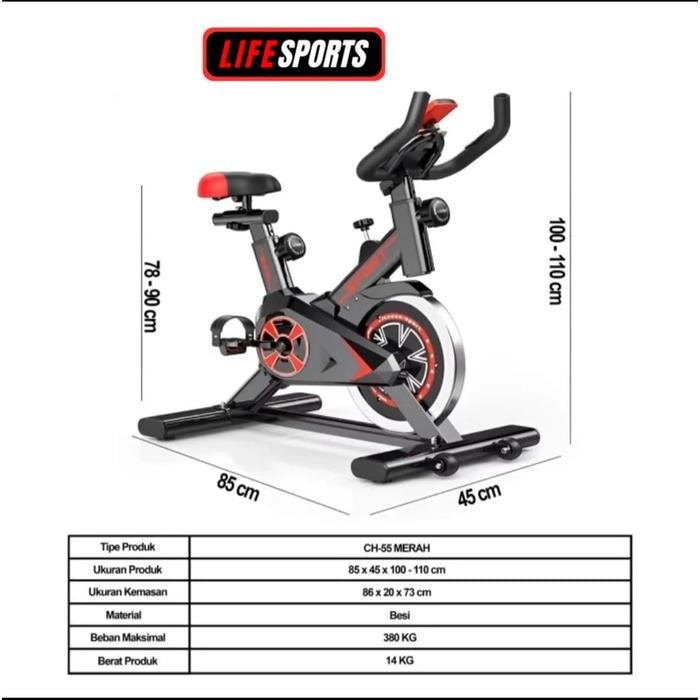 Spining bike lifesports LS CH-55 Sepeda olahraga rumahan untuk ruangan - Hitam