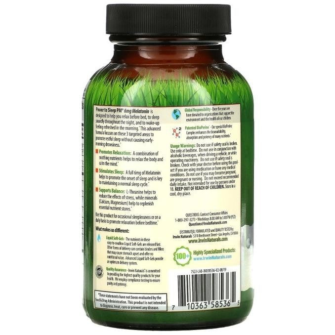 Irwin Naturals Power to Sleep PM 60 Softgels theanine melatonin relax