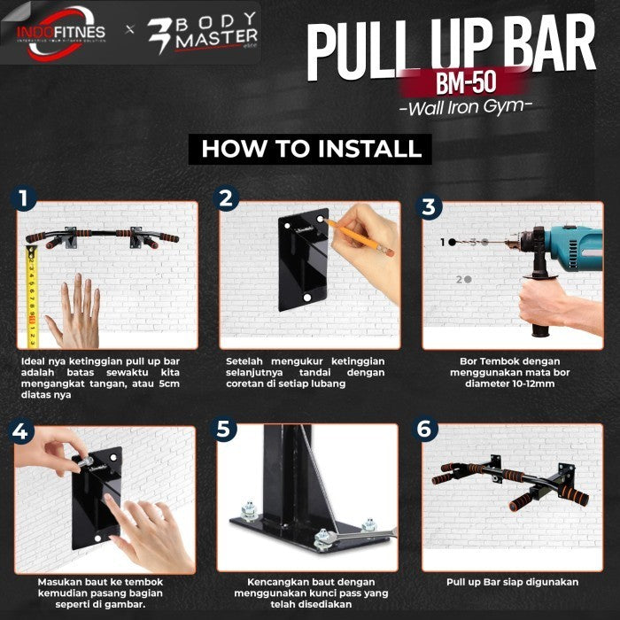 BODYMASTER Pull Up Bar BM-50 Wall Chin Up Pullup Samsak Bracket