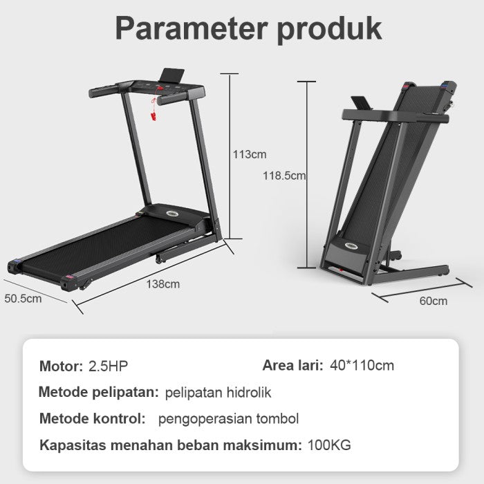 OneTwoFit Treadmill Cerdas 2.5HP Treadmill Elektrik Auto incline Multifungsi Treadmill Alat Fitness