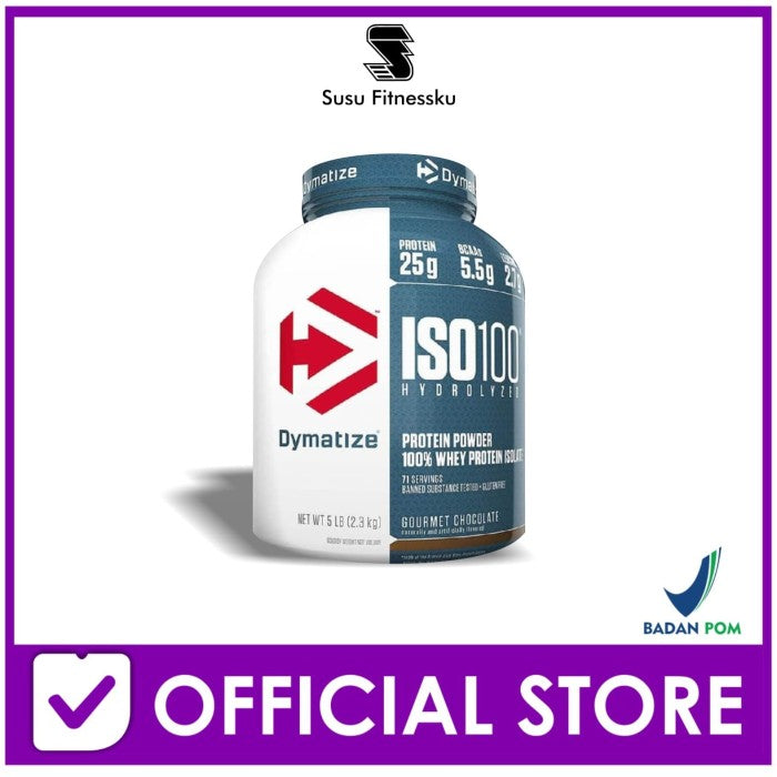 Dymatize Iso 100 5 Lb Hydrolized Whey Protein Isolate - Coklat, Bonus Shaker