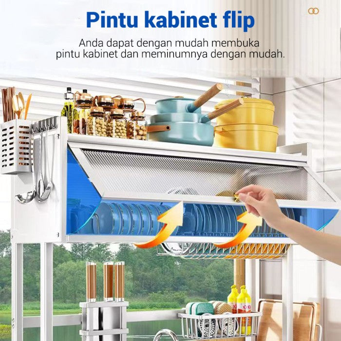 OneTwoFit Rak Piring Wastafel Multifungsi Rak Dapur Rak Dengan Penutup