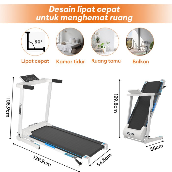 OneTwoFit Treadmill Listrik 2.5HP Treadmill Cerdas Treadmill Rumah With Bluetooth Speaker+Mobile Sports APP