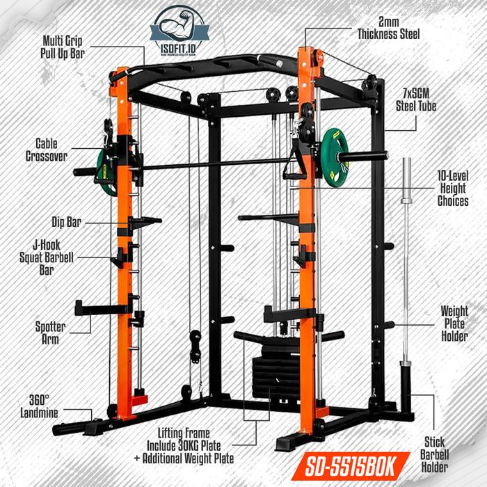 3-Type Multifunctional Smith Machine Trainer / Squat Power Rack Bench Press Cable / Squat Rack Frame - SD-5715FK8