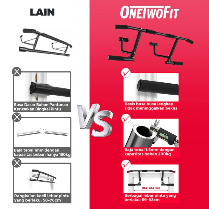 OneTwoFit Doorway alat Pull Up Bar Door Adjustable Width Elevated alat olahraga Fitness Gym