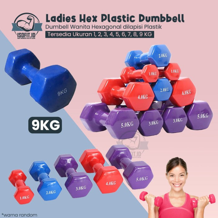 Ladies Hex Plastic Dumbell / Barbel Hexagonal Plastik Wanita - 5 KG