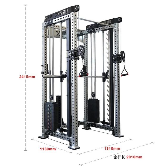 XMASTER All-in-One Functional Trainer Smith Machine Power Rack & Cable Crossover Alat Gym Rumah Baja 3mm Kokoh dengan Cable Chest System dan J-Cup - Outdoor - Power Rack Blk