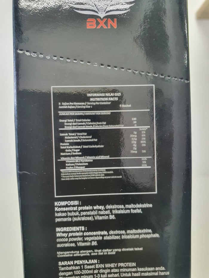 BXN Whey 5 Sachet Whey Protein 1 box isi : 5 Sachet Whey Protein