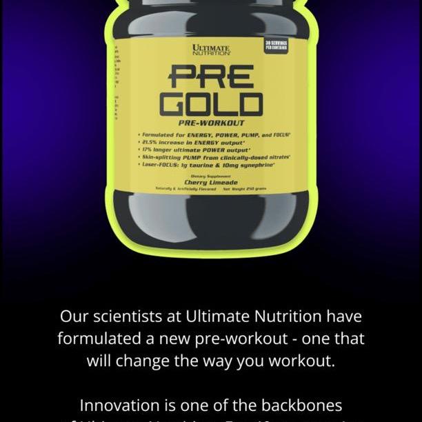 Ultimate Nutrition PreGOLD suplemen fitness / suplemen gym / suplemen protein - Blue Raspberry, 250 gr