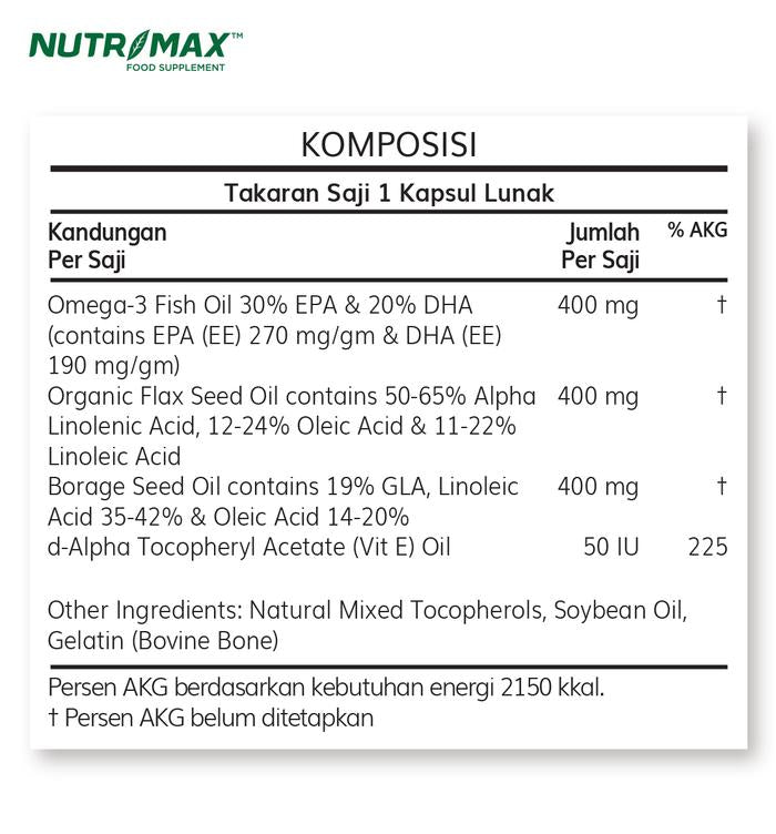 Nutrimax Omega Complex Omega 3 6 9 Plus Vitamin E Minyak Ikan Fish Oil Isi 30 Softgels