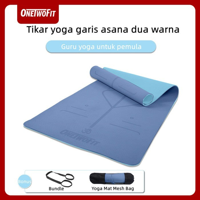 OneTwoFit Matras Yoga Mat 8MM TPE Double Layer Anti Slip Eco Friendly - Merah Muda
