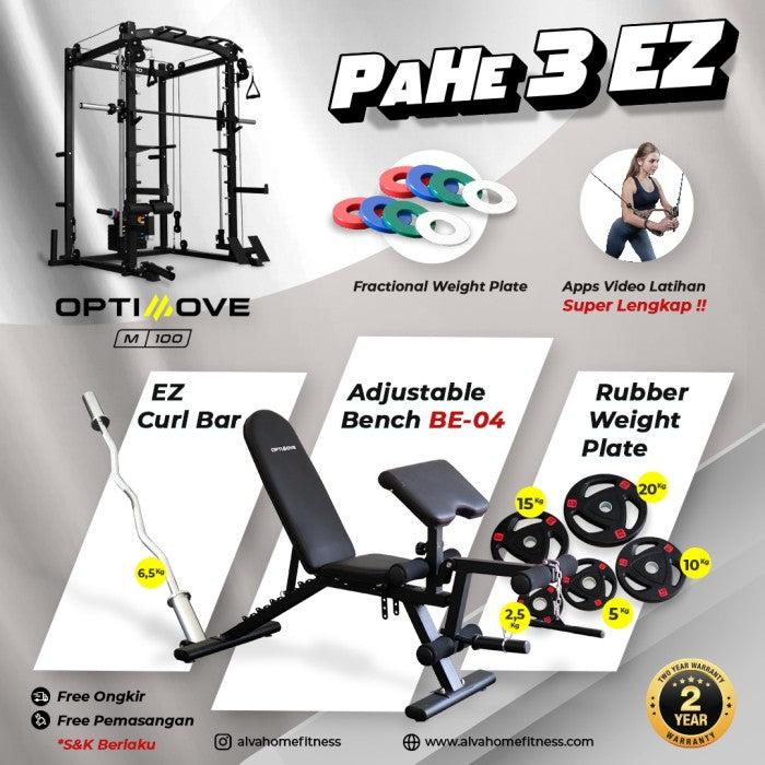 Optimove M-100 Home Gym - Cable Crossover - Smith Machine - Squat Rack - Alat Saja