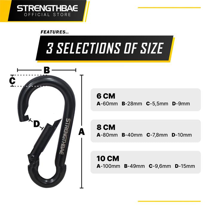 Gym Carabiner STRENGTHBAE Karabiner Cable Attachment Machine Climbing Hook Lifting Clip Pengait Fitness - 6cm