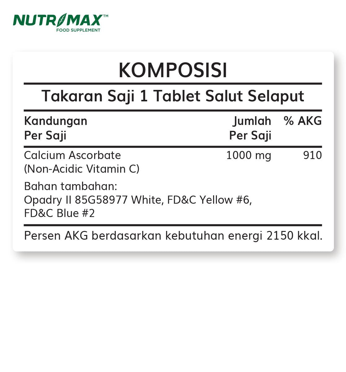Nutrimax C Max 1000 - Vitamin Vit C Imunitas Daya Tahan Tubuh Antioksidan Kesehatan Kulit Acid