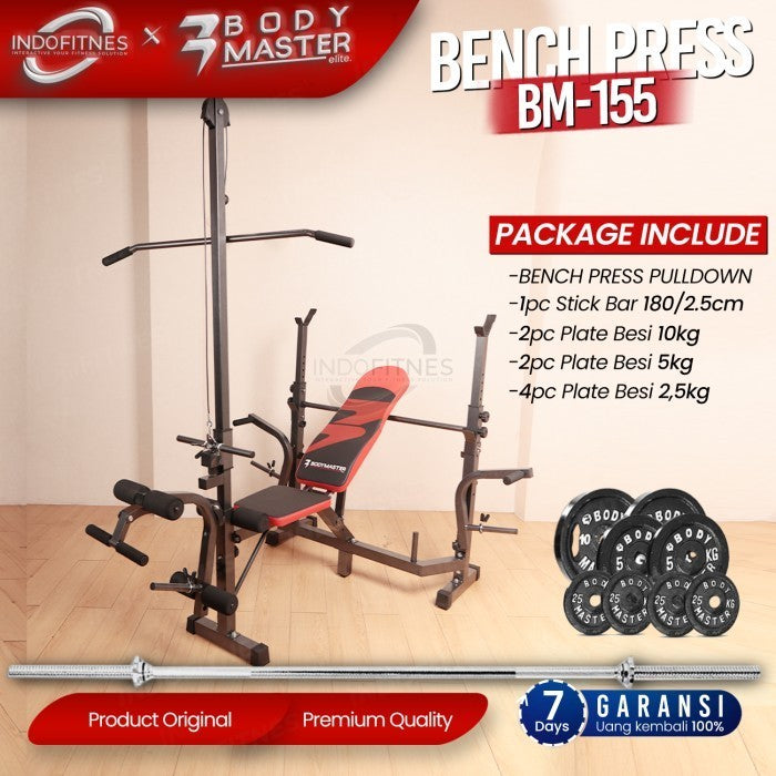 BODYMASTER Paket Bench Press BM-155 Stick + Beban 40kg Home Gym Pull - ALAT SAJA, BELUM ONGKIR