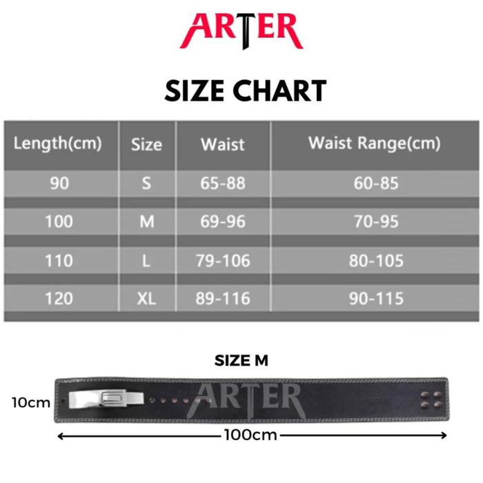 ARTER Gym Lever Belt Buckle Powerlifting Weightlifting 10mm MERAH - Black & Red, S