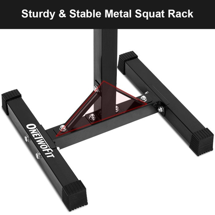 OneTwoFit Barbel Rack Adjustable Squat Rack Independent Weight Lifting