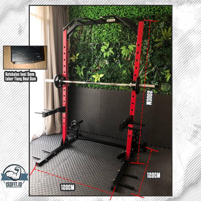 Half Two Column Squat Rack / Rangka Rak Barbell Multifungsi bisa untuk squat, pull up, dll - Full Hitam
