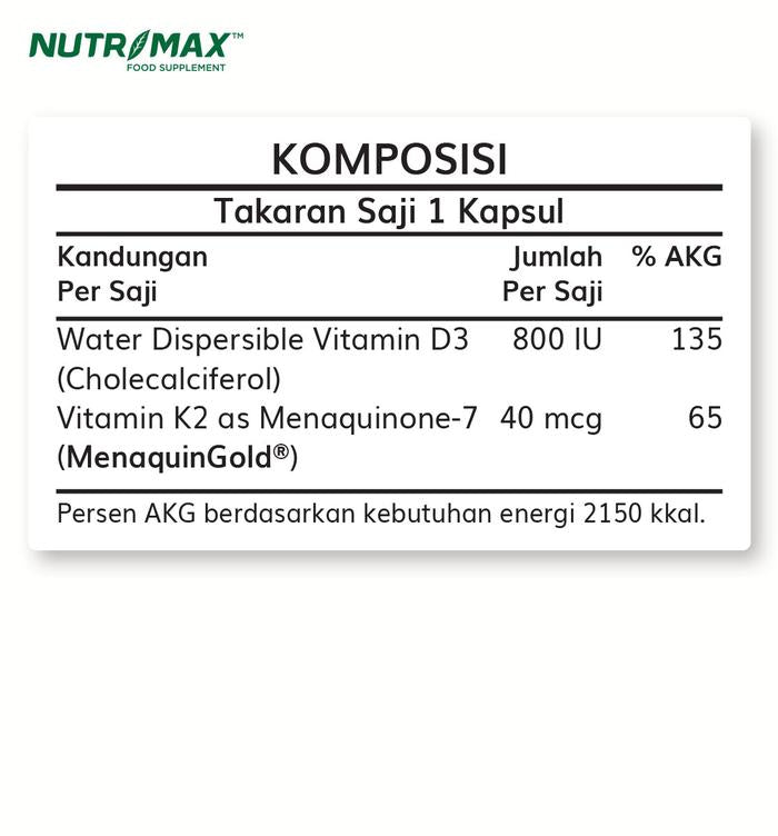 Nutrimax Water Dispersible Vitamin D3 + K2 Kalsium Calcium Kesehatan Tulang Osteoporosis Lansia