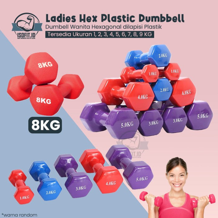 Ladies Hex Plastic Dumbell / Barbel Hexagonal Plastik Wanita - 5 KG