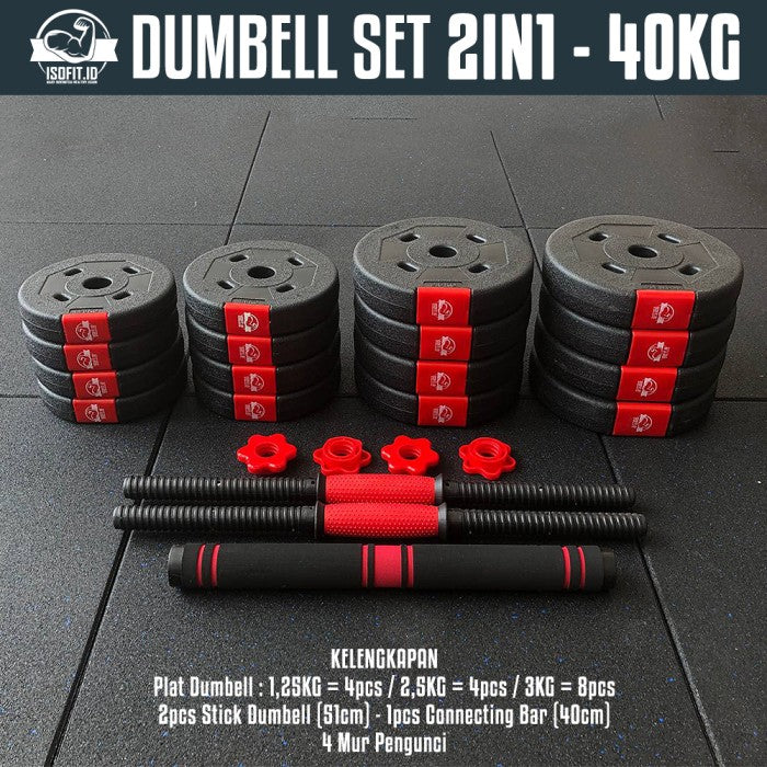 DUMBELL SET ROUND / Barbel / Alat Angkat Beban/ Alat Fitness - 2 IN 1 - 10KG