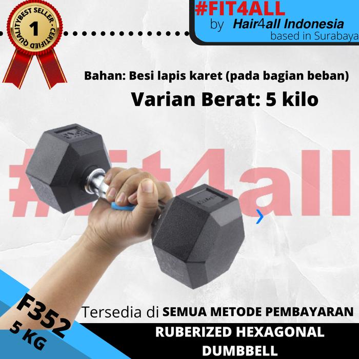 F352 HEX 5 kg DUMBBEL RUBBERIZED BARBELL GYM HEXAGONAL RUBBER