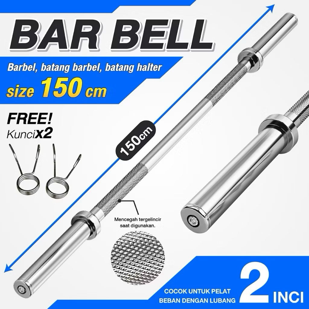 POTENCE Stick Barbel Rod 120cm 150cm Free Weight Plate Stopper Diameter Lubang 2.5cm 5cm Stick Barbel Olimpiade Batang Lurus Melengkung Barbel Stick Straight Bar Stik Barbell Dumbell Dumbbell