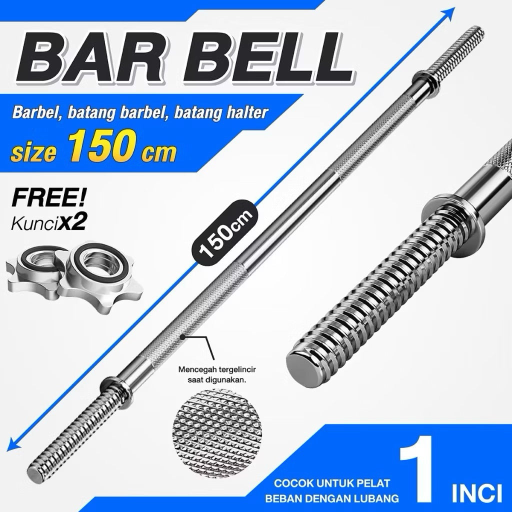 POTENCE Stick Barbel Rod 120cm 150cm Free Weight Plate Stopper Diameter Lubang 2.5cm 5cm Stick Barbel Olimpiade Batang Lurus Melengkung Barbel Stick Straight Bar Stik Barbell Dumbell Dumbbell