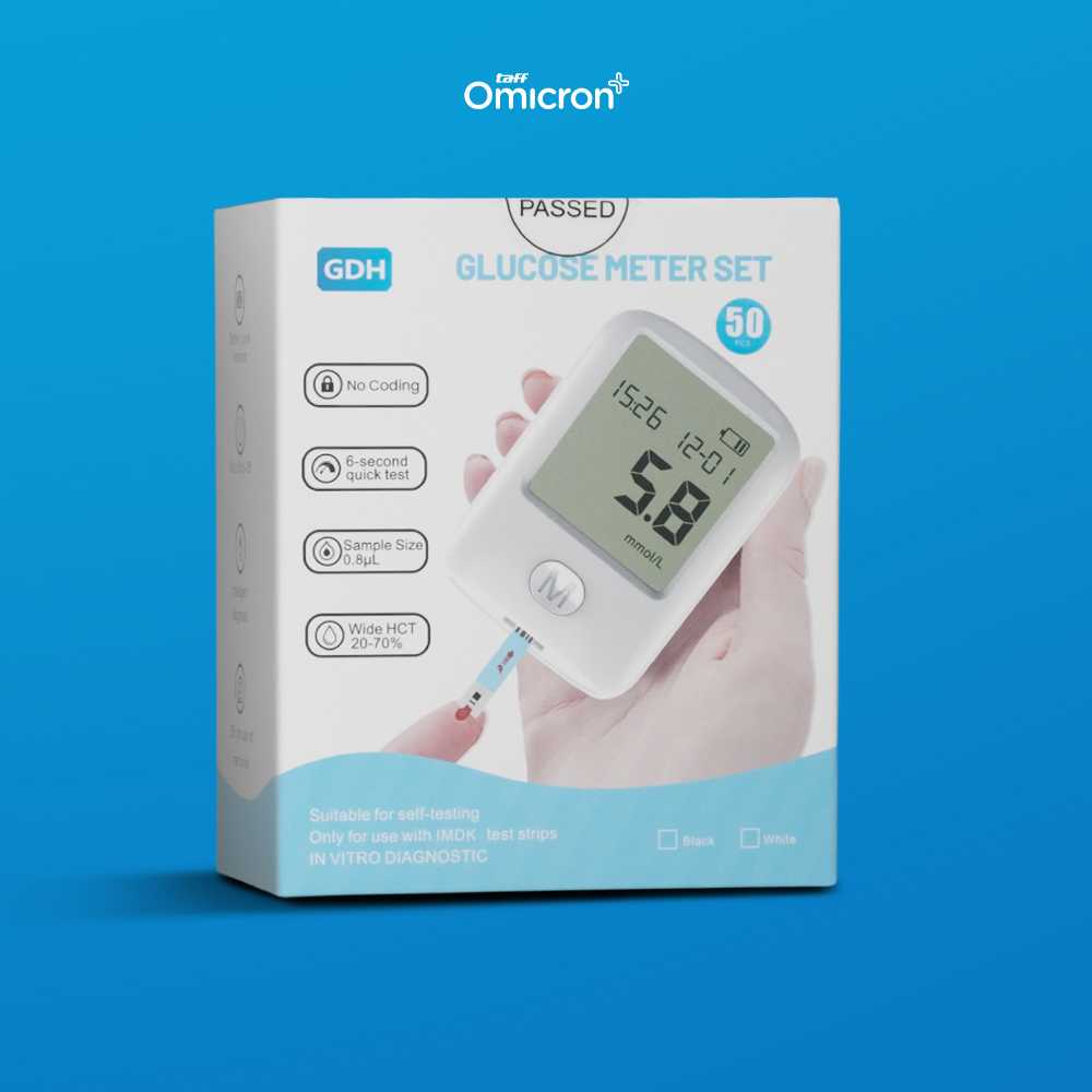 TaffOmicron Alat Cek Gula Darah Glucometer Kit 50 Test Strip - T30
