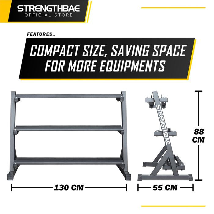 Dumbbell Rack STRENGTHBAE 3 Tier Rak Hex Dumbel Dumbbel Dumbell Dambel
