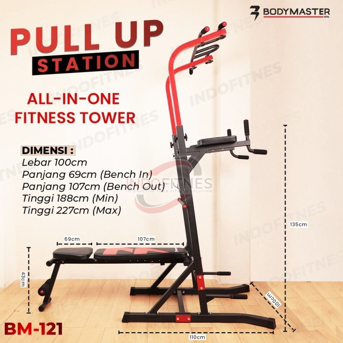BODYMASTER Pull Up Station + Bench BM-121 Pullup Dip Bar Bench Press  - BELUM ONGKIR