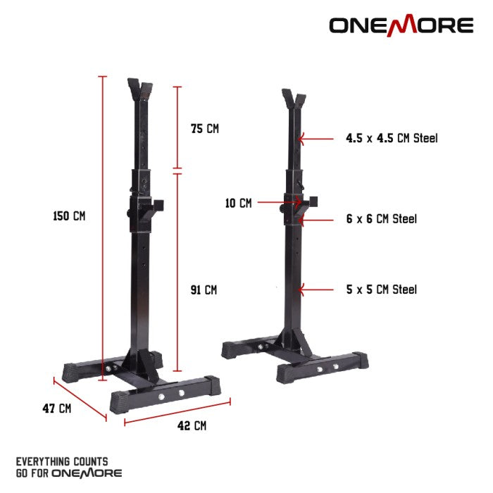 ONE MORE Adjustable Connected Squat Rack Tiang Rak Barbell - SINGLE (HITAM)