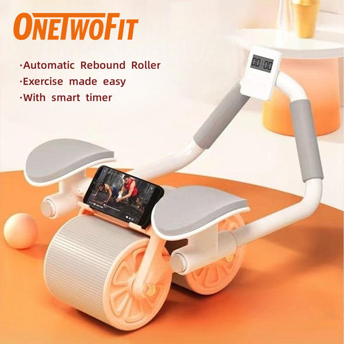 OneTwoFit Ab Wheel 2in1 Ab Roller Wheels  Plank Trainer Automatic Rebo