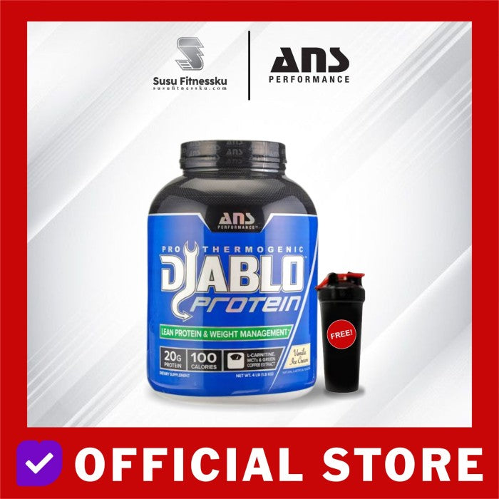 ANS Diablo Protein 4lbs Whey Protein + Fat Lose - Coklat, Bonus Strap