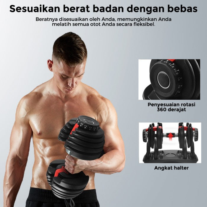 OneTwoFit Adjustable Dumbell Barbell Alat Fitness Set 24kg 15 level Adjustable Barbel Fitness