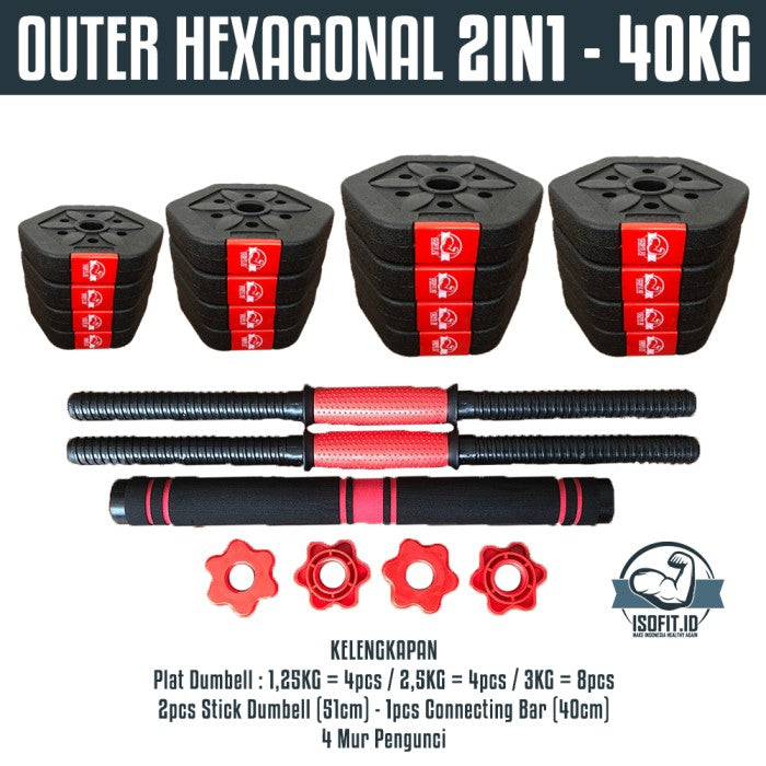 DUMBELL SET ROUND / Barbel / Alat Angkat Beban/ Alat Fitness - 2 IN 1 - 10KG