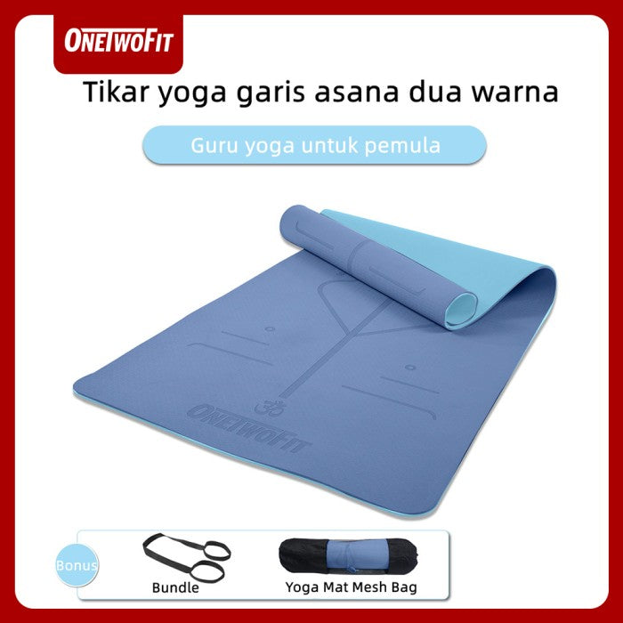 OneTwoFit Matras Yoga Mat 8MM TPE Double Layer Anti Slip Eco Friendly - Merah Muda