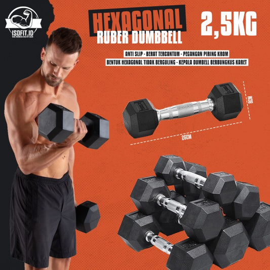 Hex Rubber Dumbell / Barbel Hexagonal Karet - 2,5 KG