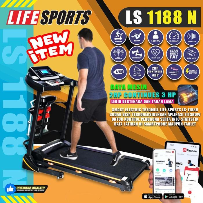 NEW ALAT OLAHRAGA TREADMILL ELEKTRIK 3 FUNGSI LIFESPORTS LS1188 / LS-1188