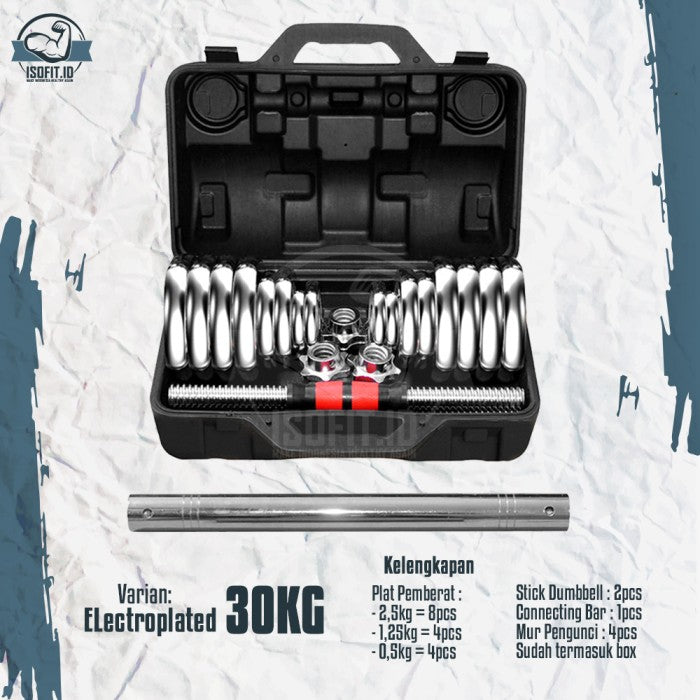 DUMBELL SET CHROME / Barbel / Alat Angkat Beban with BOX - Electoplat 15KG