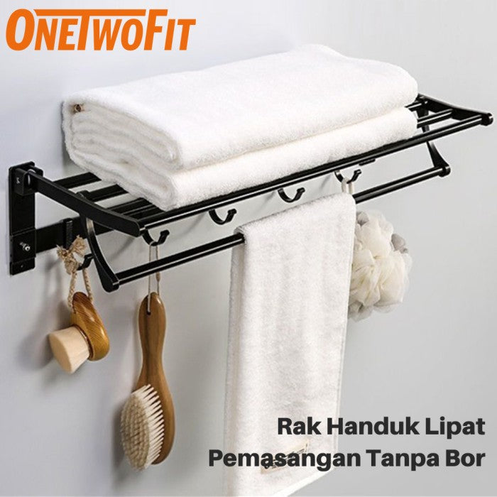 OneTwoFit Rak Gantungan Handuk 50CM Rak handuk lipat Pemasangan Tanpa