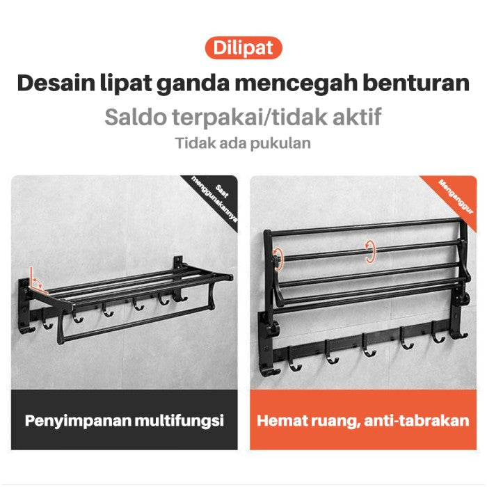 OneTwoFit Rak Gantungan Handuk 50CM Rak handuk lipat Pemasangan Tanpa
