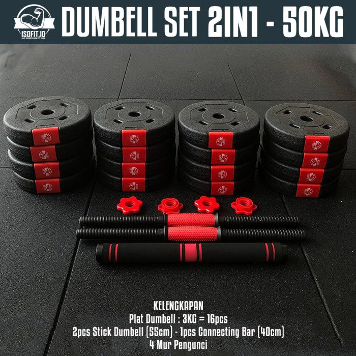 DUMBELL SET ROUND / Barbel / Alat Angkat Beban/ Alat Fitness - 2 IN 1 - 10KG