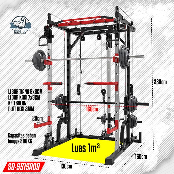 3-Type Multifunctional Smith Machine Trainer / Squat Power Rack Bench Press Cable / Squat Rack Frame - SD-5515BOK