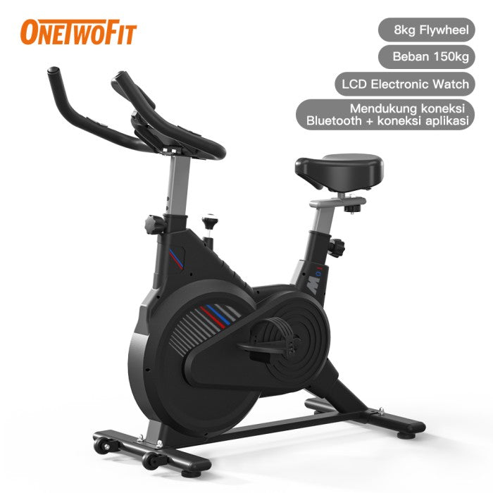 OneTwoFit Spinning Bike LCD Monitor Adjustable Seat 8KG Flying Wheel Exercise Bike Alat Gym Sepeda Statis