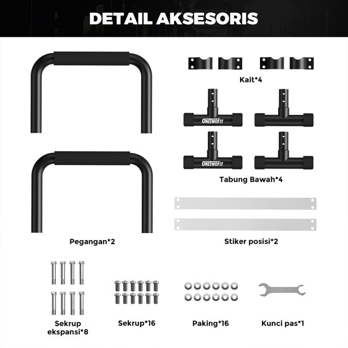 OneTwoFit Alat Push Up Stand Bar Fits Parallettes Push Up Bar  - Hitam