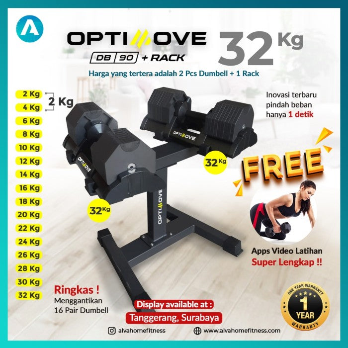 Optimove DB-90 Adjustable Hexa Dumbell Set 20 Kg - 32 Kg - 40 Kg - Rack Only