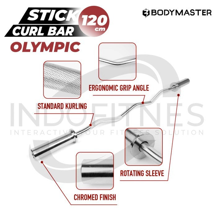 BODYMASTER Stick EZ Curl Bar 130cm Chrome - Stik Bengkok Bicep Barbell - Stick BM-A186